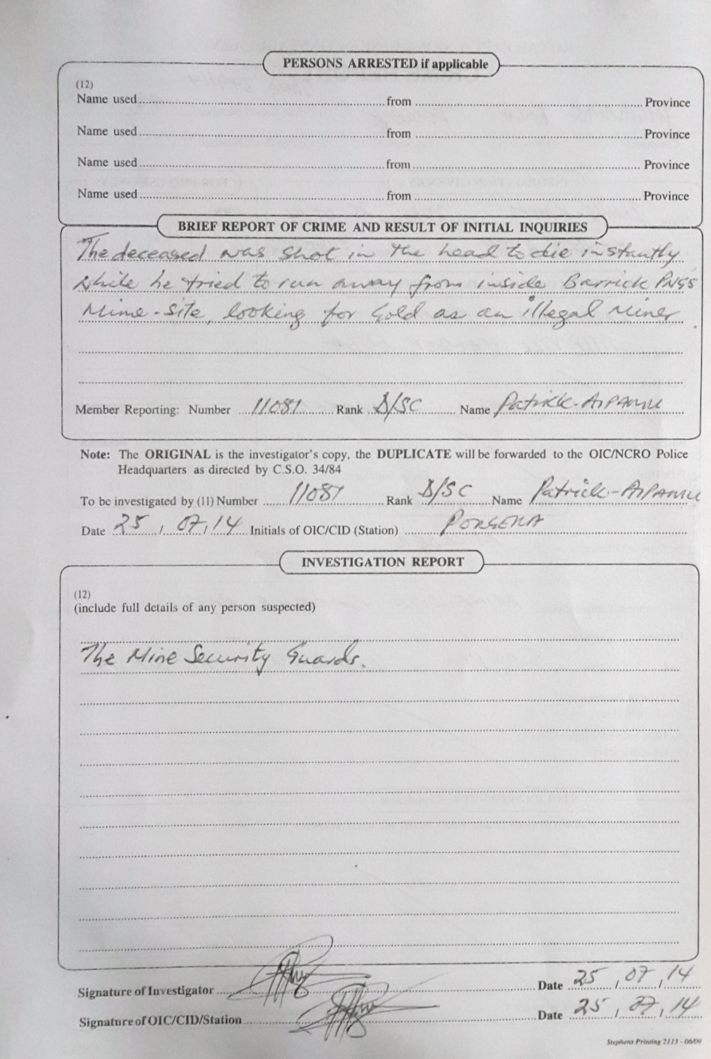 Royal Papua New Guinea Constabulary Crime Report, page 2