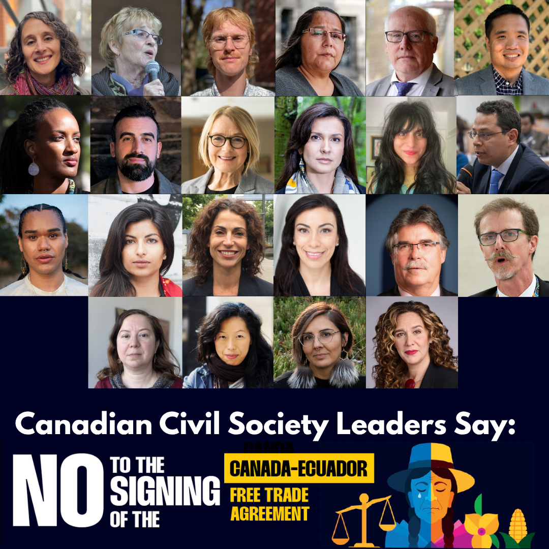 Photo quilt with the faces of all the Canadians Speaking Out Against the Canada-Ecuador FTA